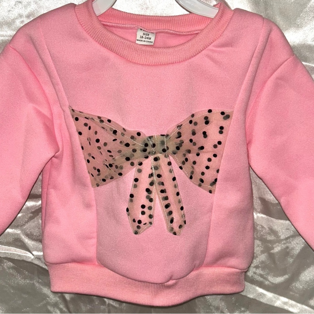 SHEIN Pink Kids Sweatshirt with Polka Dot Bow